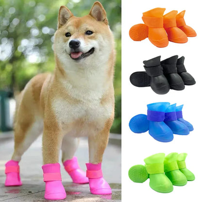 Set of 4 Pet Waterproof Anti-Slip Rain Shoes for Dogs and Cats - Outdoor Ankle Boots for Small, Medium, and Large Pets