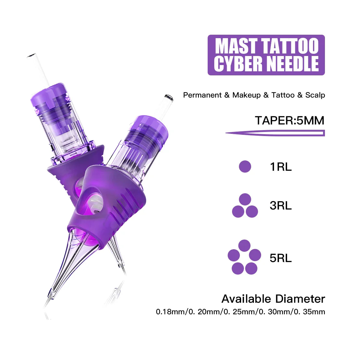 Professional Mast Tattoo Cyber Needles – RL Disposable Sterilized Tattoo & Makeup Cartridges, 20PCS/Box