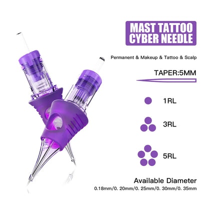 Professional Mast Tattoo Cyber Needles – RL Disposable Sterilized Tattoo & Makeup Cartridges, 20PCS/Box