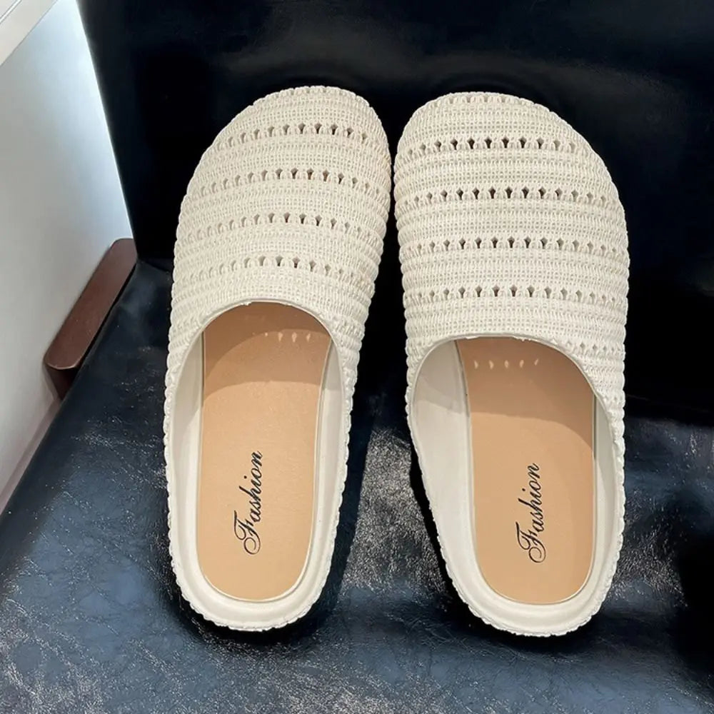Women’s Breathable Hollow-Out Slippers - Lightweight Flat Anti-Slip Half Shoes