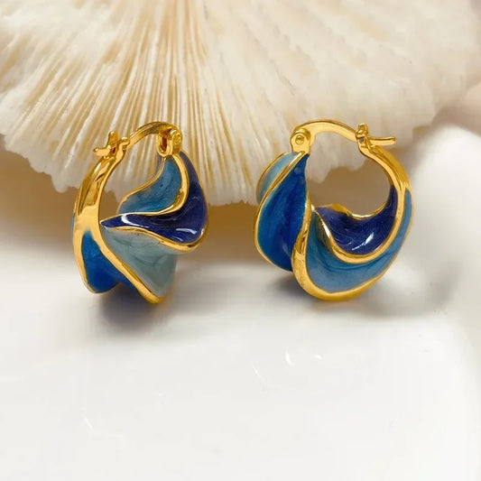 Gold-Plated Enamel Textured Small Hoop Earrings — Statement Hoops for Women, Creative Jewelry Gift
