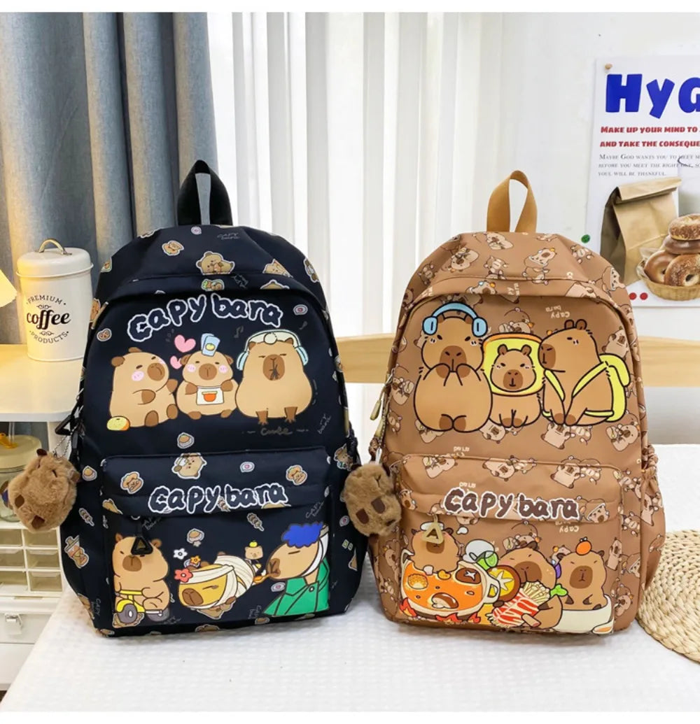 Cute Capybara Backpack | Large Capacity, Breathable Nylon Schoolbag for Students, Women & Girls, Ultra-Light Book Bag