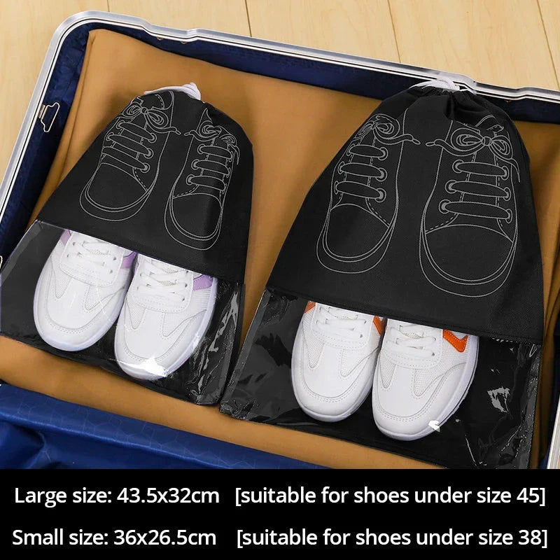 5Pcs Shoe Storage Bag Set – Waterproof Non-Woven Fabric Travel Shoe Organizer with Strap, Large Capacity & Moisture-Proof Design