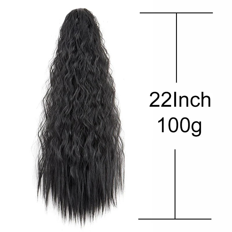 22-Inch Kinky Curly Ponytail Extension - Synthetic Drawstring Clip-In Hairpiece for Women