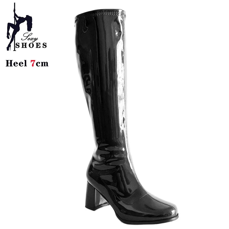 Women’s 7cm Retro Gogo Boots - Custom Color Knee-High Square Heel Party Boots with Zip