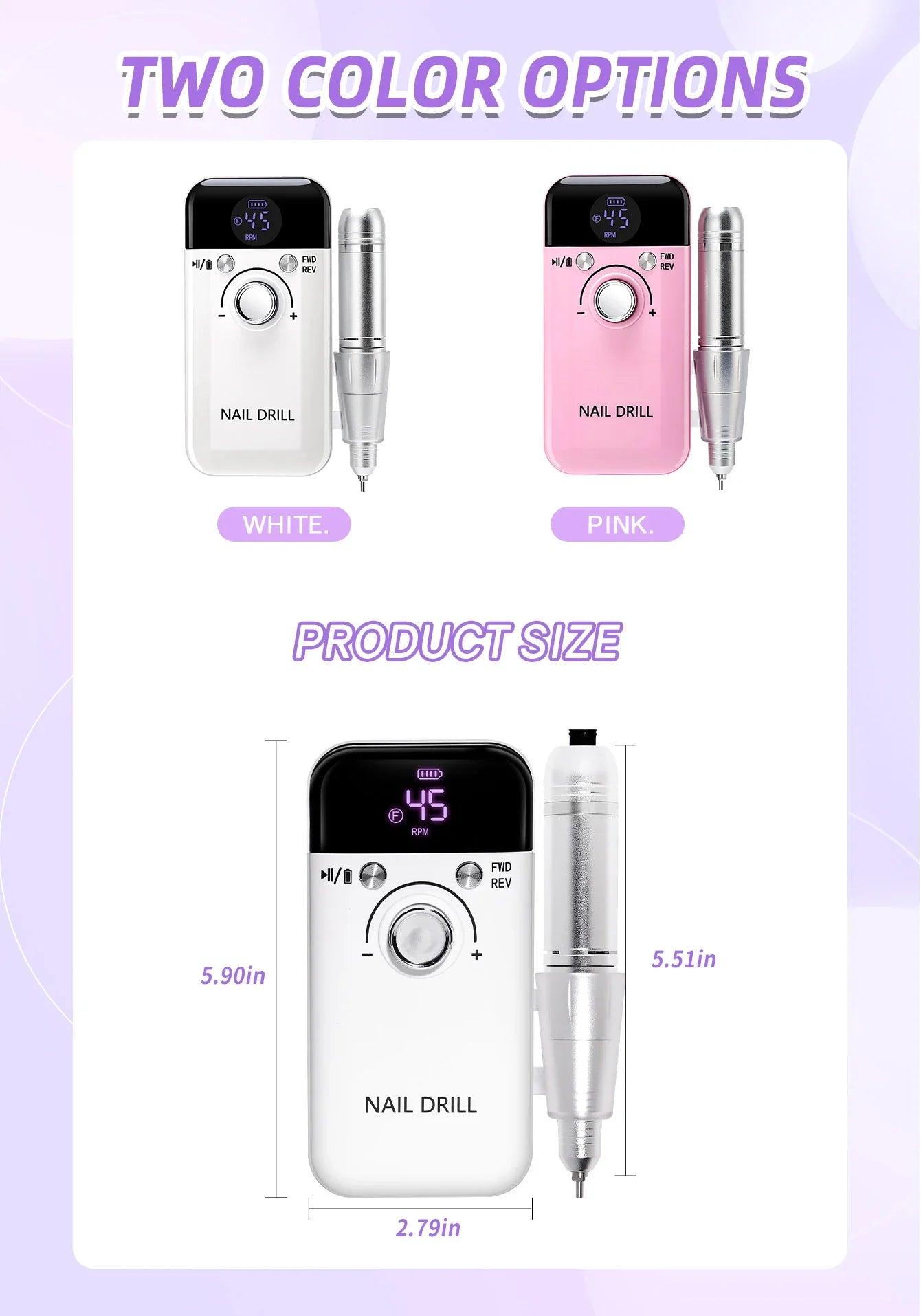 45000RPM Portable Rechargeable Nail Drill Machine – Low Noise Nail Sander & File for Manicure Salon Use
