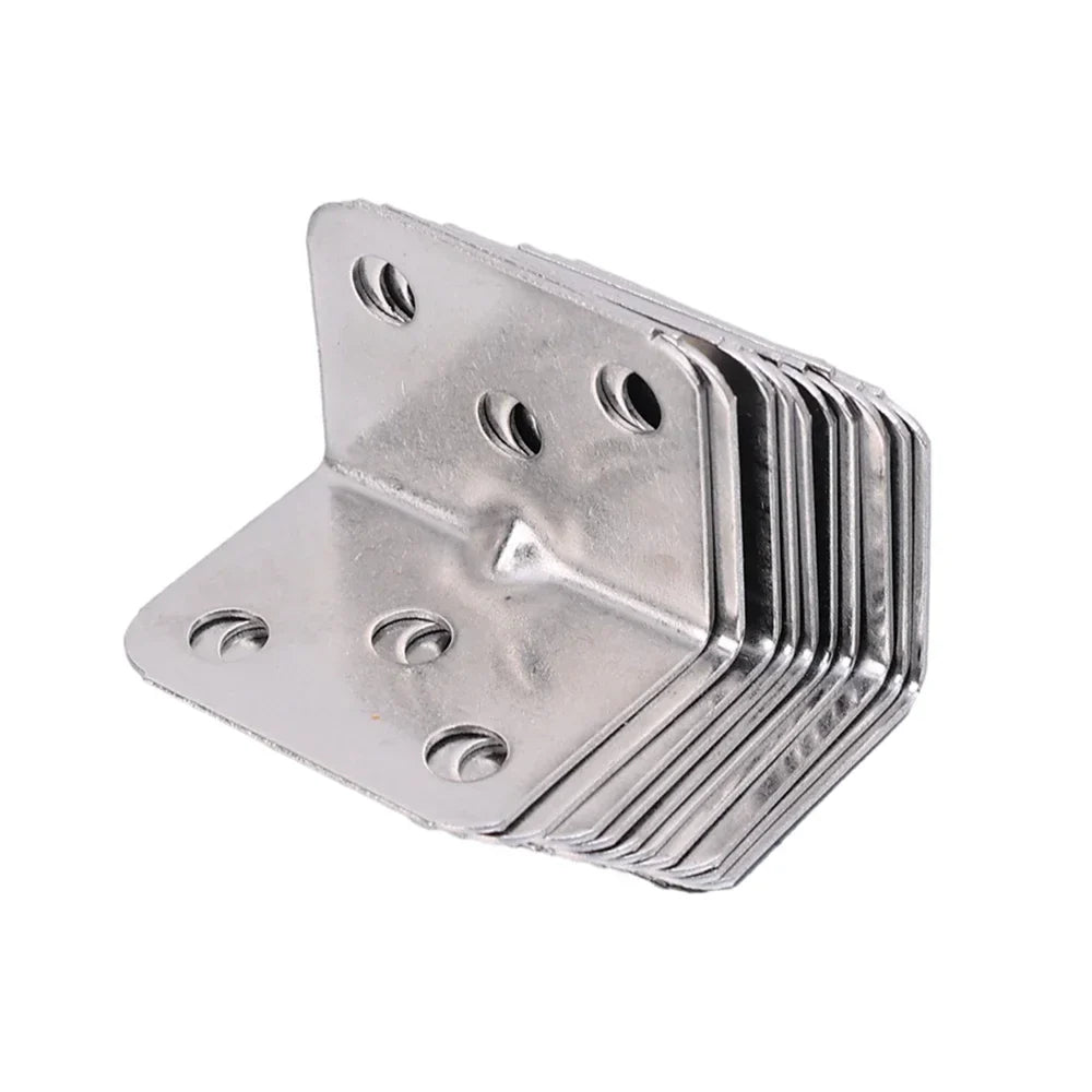50/10PCS Universal Stainless Steel Corner Bracket | 90 Degree Right Angle Fixed Bracket for Wood Furniture, Bedframe, Cabinet Accessories