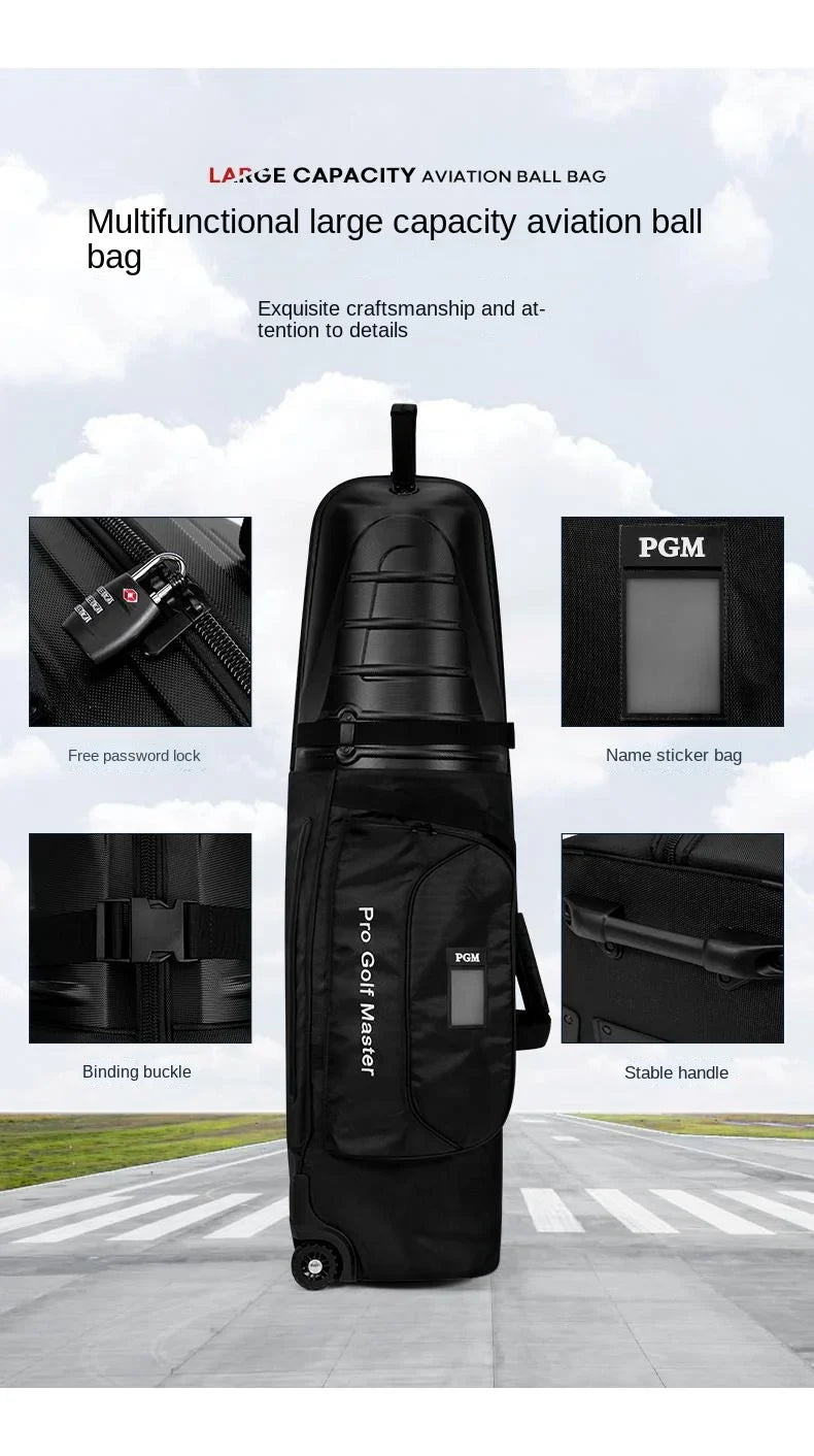 PGM Golf Aviation Bag – Hard Shell Anti-Collision Travel Bag with Roller Skating Belt, Men & Women, HKB014