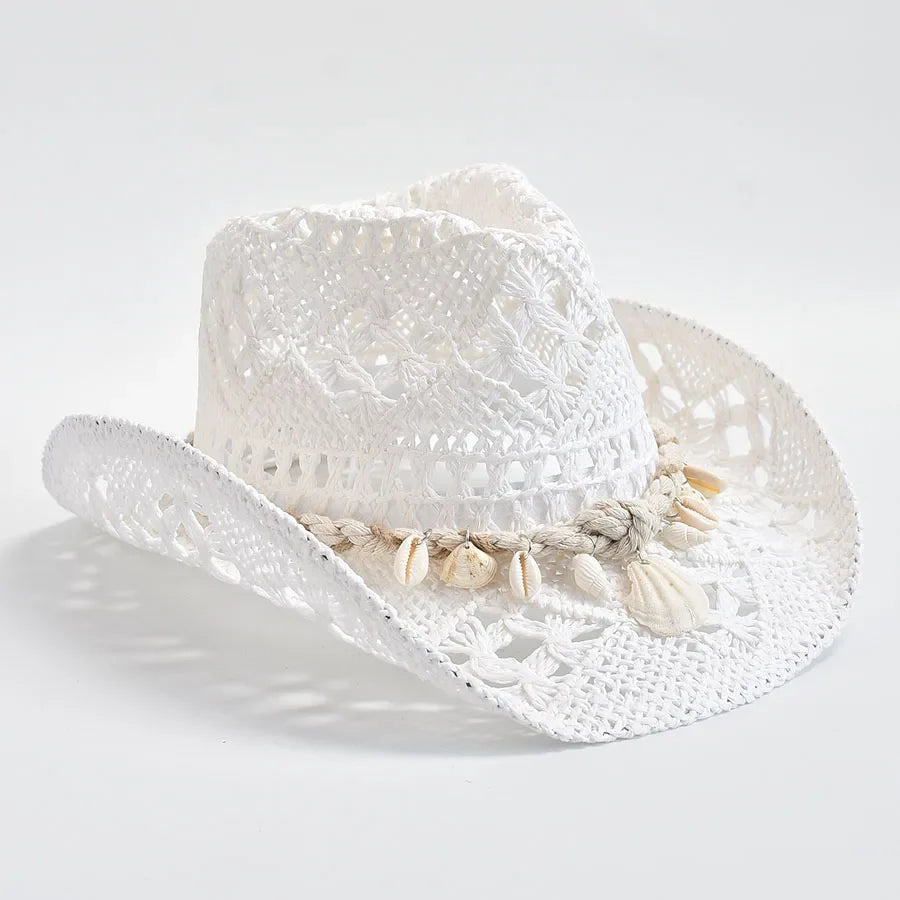 Summer Hand-Woven Straw Hat for Women – Shell-Decor Beach Sun Hat, Holiday Panama Feminino