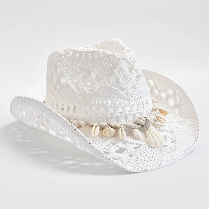 Summer Hand-Woven Straw Hat for Women – Shell-Decor Beach Sun Hat, Holiday Panama Feminino