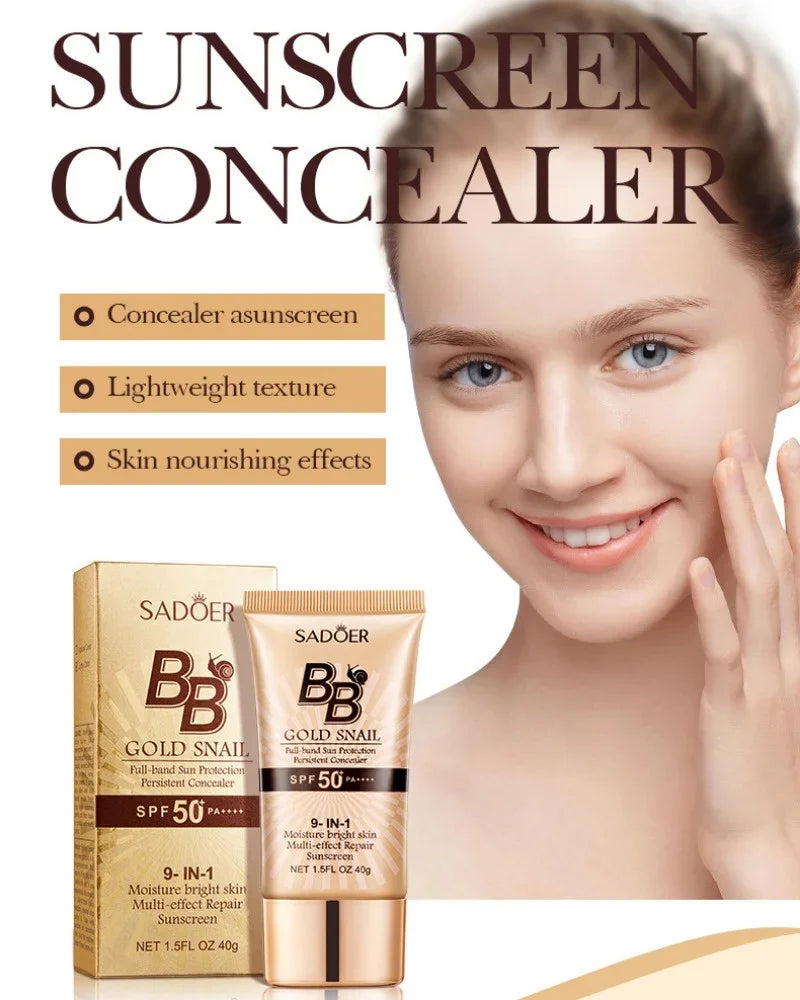 SADOER Gold Snail BB Cream — Oil-Control Matte Foundation & Concealer SPF50+ PA+++ 40g