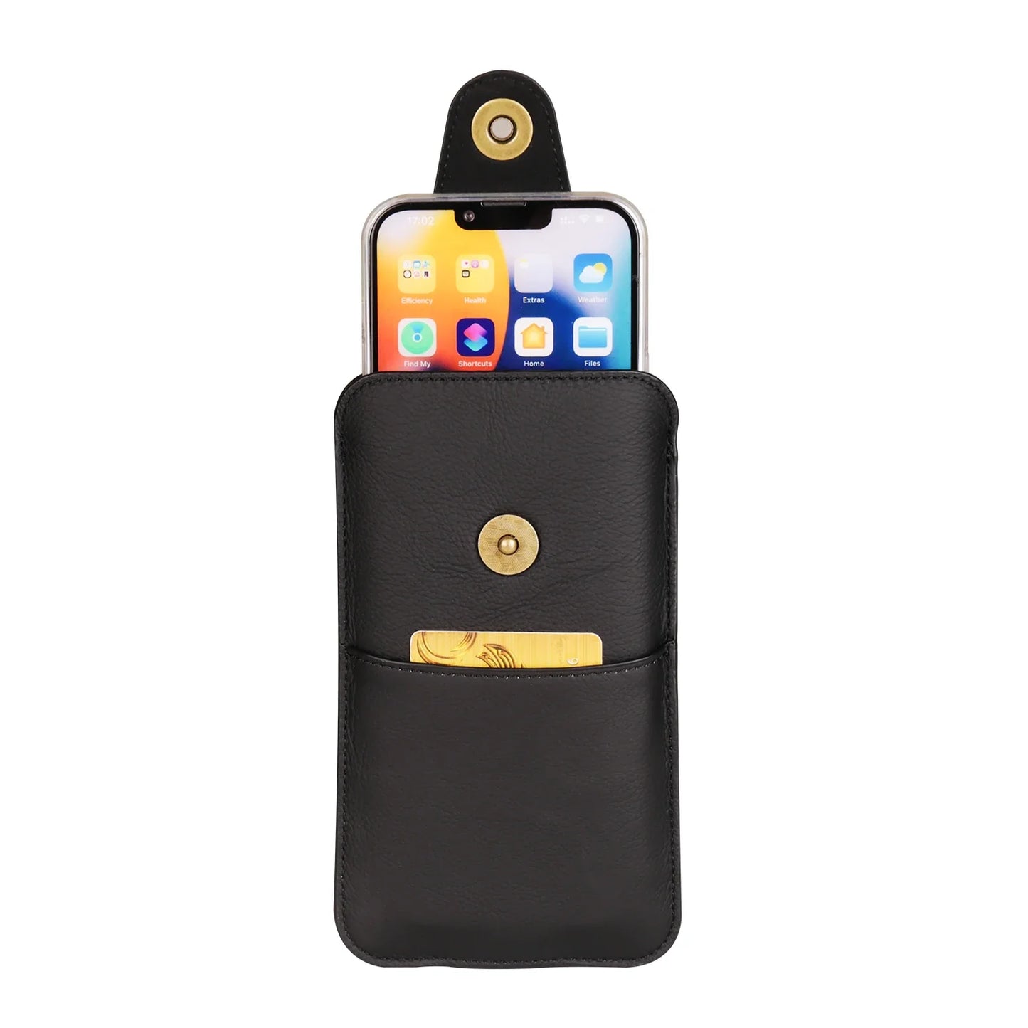 Genuine Cow Leather Phone Pouch – Men’s Waist Bag Holster for iPhone 7 to 16 Pro Max