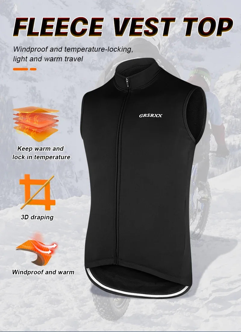 GRSRXX Thermal Winter Cycling Jacket – Unisex MTB Bike Coat & Sleeveless Long Sleeve Cycling Jersey