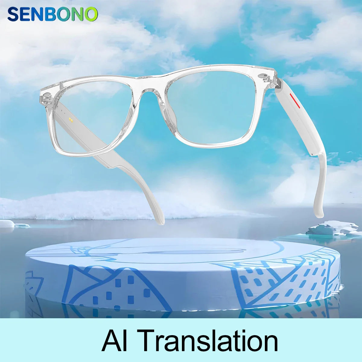 SENBONO Smart AI Translation Glasses – Real-Time Translation in 100+ Languages with Bluetooth Music, Built-in Mic & Speakers