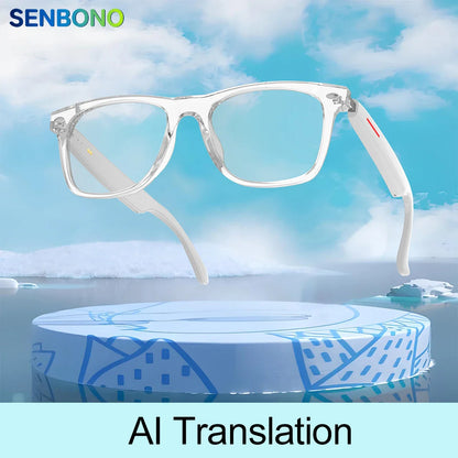 SENBONO Smart AI Translation Glasses – Real-Time Translation in 100+ Languages with Bluetooth Music, Built-in Mic & Speakers