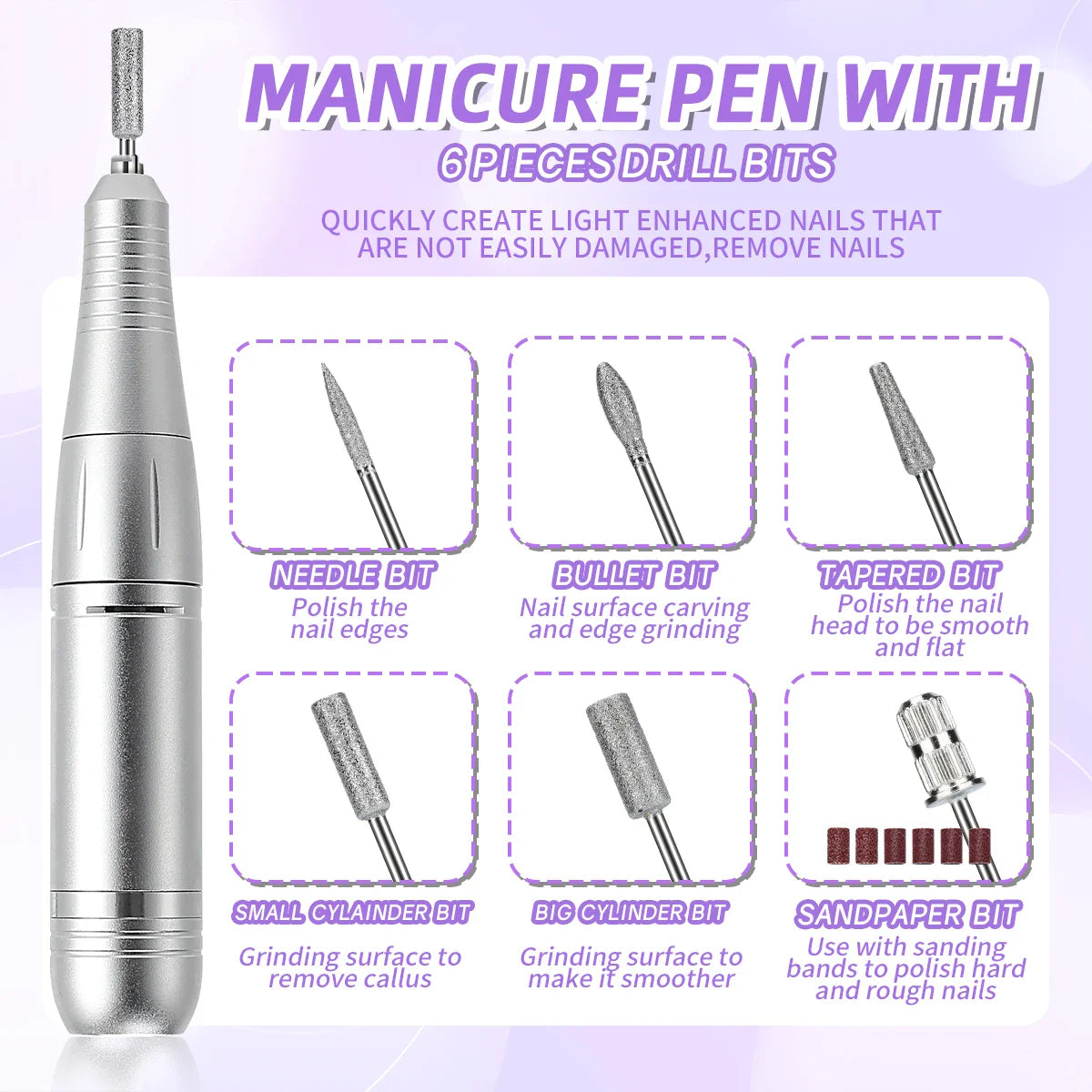 45000RPM Portable Rechargeable Nail Drill Machine – Low Noise Nail Sander & File for Manicure Salon Use