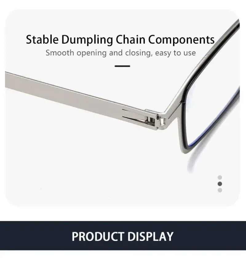 Unisex Folding Reading Glasses – Full Metal Frame, Transparent Lenses, Anti-Blue Light with Case