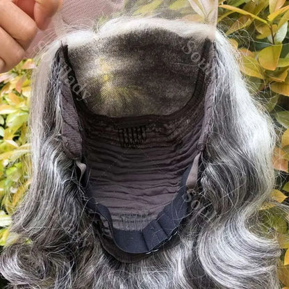 Soul Lady Salt & Pepper 5x5 Glueless HD Lace Closure Wig – Body Wave Bob, Silver Grey Loose Wave Human Hair for Black Women