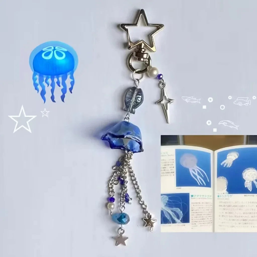 Cute Jellyfish Phone Charm Strap – Ocean Blue Jellyfish Keychain & Star Pendant Accessory
