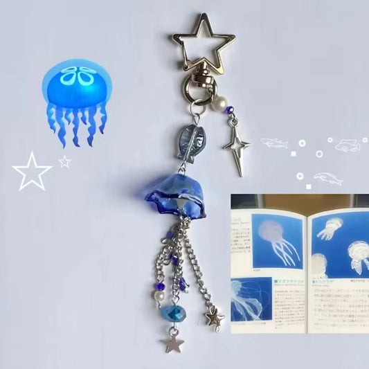 Cute Jellyfish Phone Charm Strap – Ocean Blue Jellyfish Keychain & Star Pendant Accessory