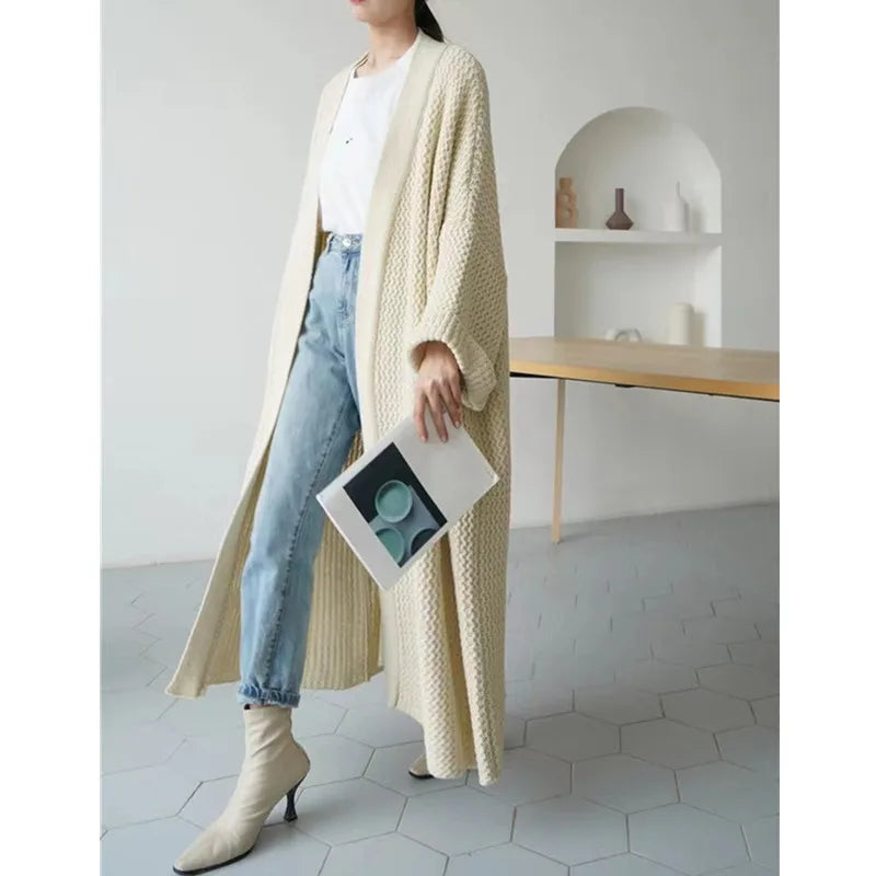 Thick Loose Long Cardigan Sweater Coat – Long Sleeve Warm Knit Outerwear, V-Neck Casual Office Jacket for Women, Fall & Winter