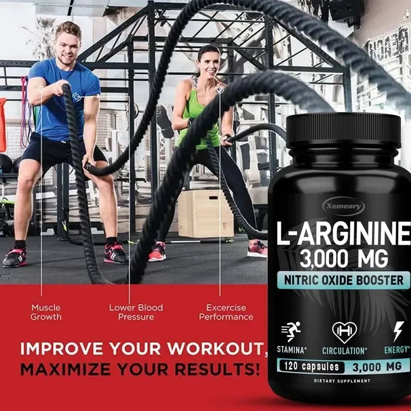 L-Arginine Supplement – Boost Energy, Strength & Endurance, Vascular Support for Exercise & Muscle Health