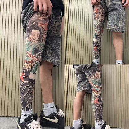 Full Leg Tattoo Socks - Sun-Proof Elastic Stockings for Cycling, Fishing & Casual Wear