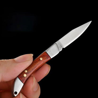 2024 Outdoor Camping Pocket Mini Folding Knife - Stainless Steel Blade, Wooden Handle, Keychain EDC Tool
