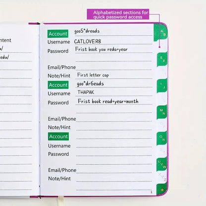 4-Password Book with Alphabetical Tabs – Internet Address & Password Keeper Logbook for Organized Note Keeping