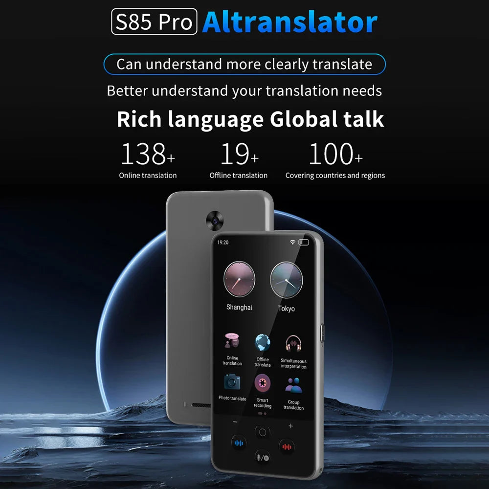 S85 Pro Language Translator Device - 138 Languages, 4-inch Screen, Voice & Video Recording, Offline Translation, 8GB Storage & 2000mAh Battery