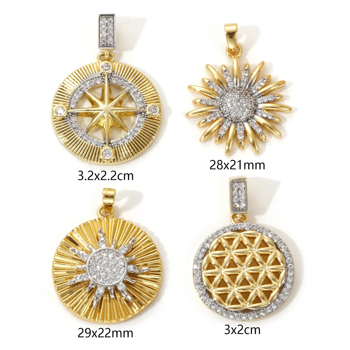 18K Gold Plated Sunflower Star Pendant – Brass Micro Pave Cubic Zirconia DIY Necklace Jewelry Making Charm