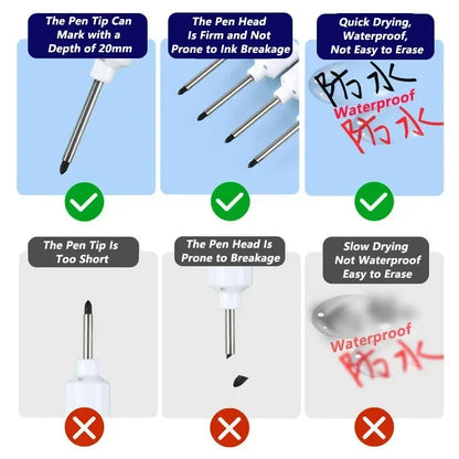 20mm Deep Hole Marker Pen Tips - Long Nib Waterproof Markers for Metal, Woodworking & Bathroom Decoration