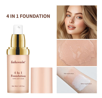 Color-Changing 4-in-1 Foundation – Moisturizing SPF 30+ Longwear Waterproof Makeup Base for Hydrating Travel Coverage