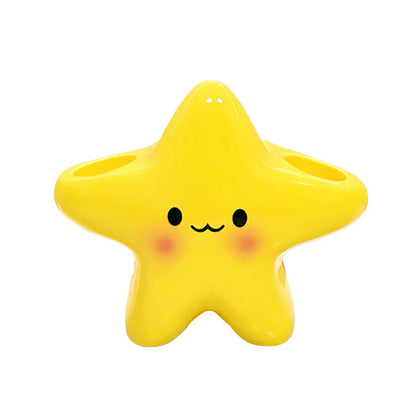 Cute Star Shaped Toothbrush Holder – Freestanding Bathroom Organizer for Toothbrush & Toothpaste Storage with Cute Face Design