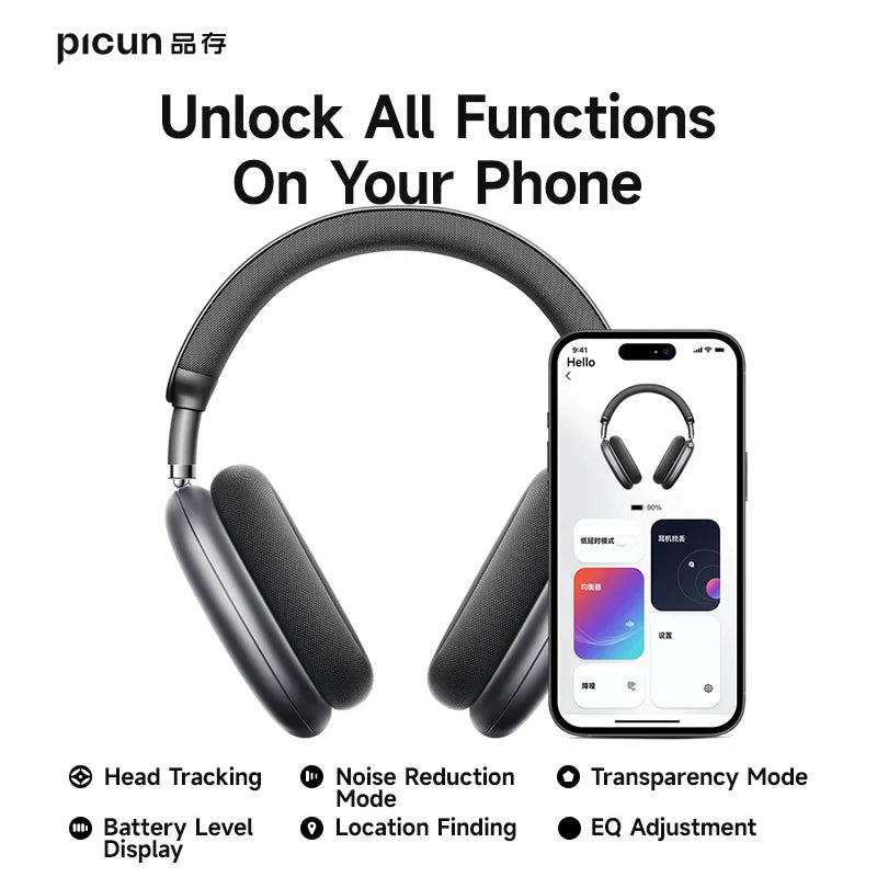 Picun F8 Pro ANC Wireless Headphones — Head Tracking 3D Audio, HIFI Bluetooth, ENC Mic, Low-Latency with App