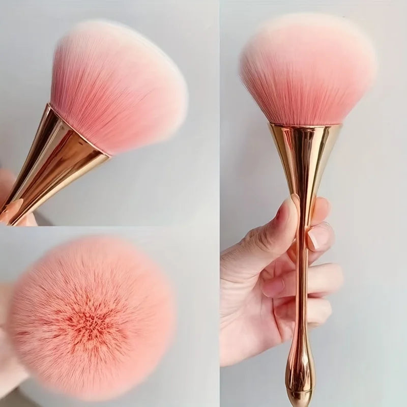 Rose Gold Fan Makeup Brush - Soft Hair Powder, Blush & Highlighter Brush