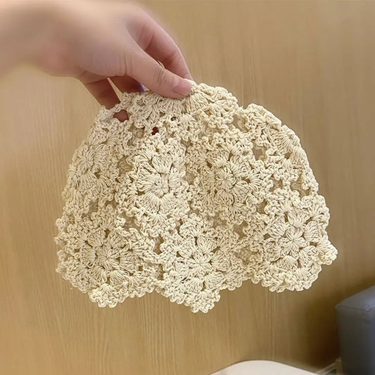 Autumn Winter Knitted Beret – Hollow Lace Flower Fashion Skullies Hat for Women, Casual Bonnet Cap