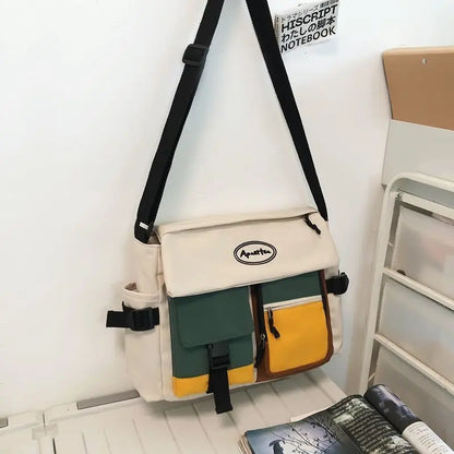 Unisex Nylon Crossbody Messenger Bag – Multi-Pocket Canvas Shoulder Bag for Students & Everyday Use