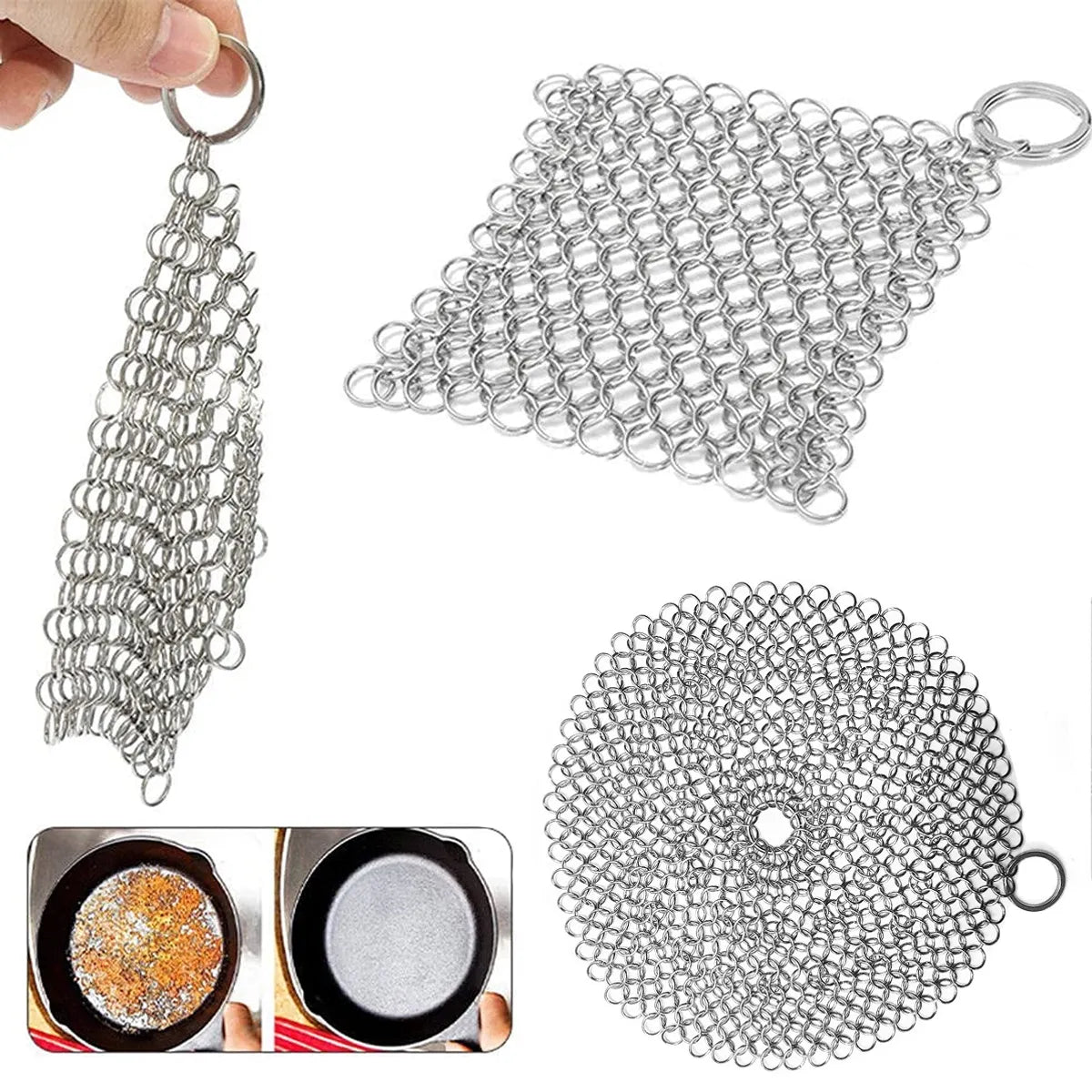 Leeseph Stainless Steel Cleaning Ring: Chainmail Scrubber Accessories for Kitchen, Reusable Washing Net Cleaning Tool for Home