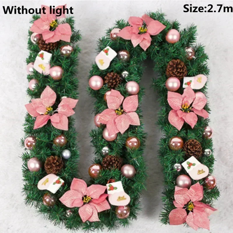 2.7M LED Rattan Christmas Garland – DIY Wreath for Stairs, Fireplace, Tree & Home Decoration