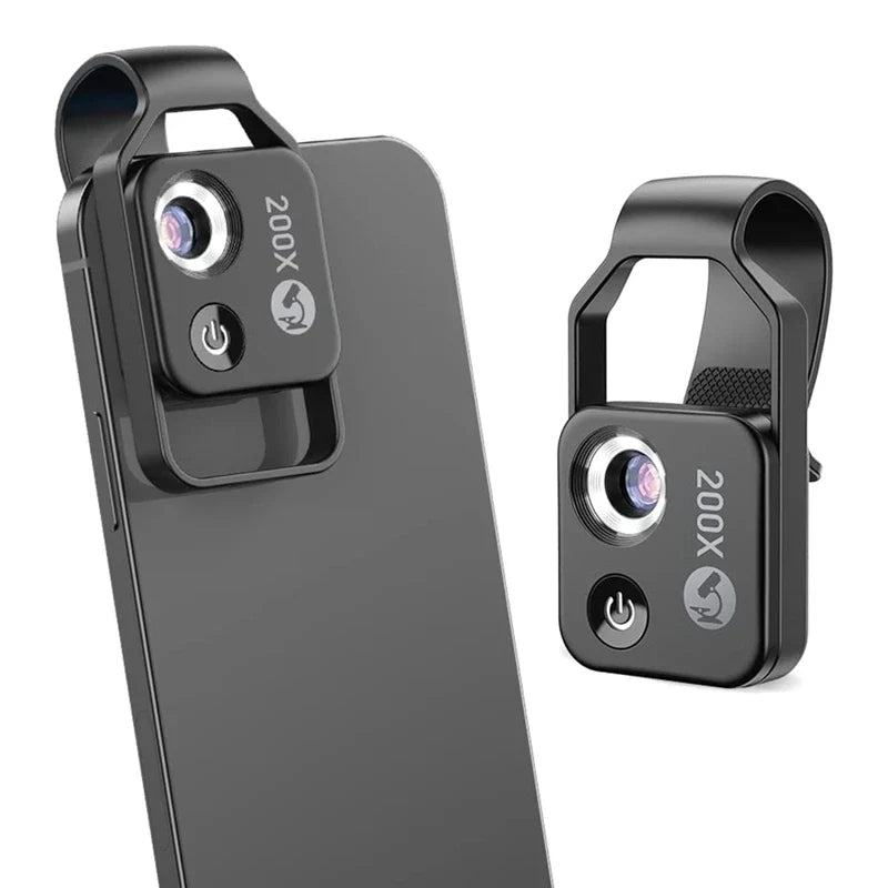 200X Cell Phone Microscope Accessory – Portable Mini Digital Microscope with CPL Lens, LED Light, Universal Clip