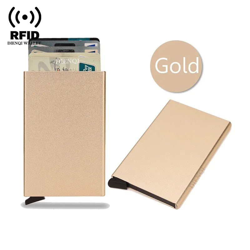 RFID Credit Card Holder Metal Slim Wallet for Men & Women, Pop-Up Minimalist Small Black Purse, Mini Wallet