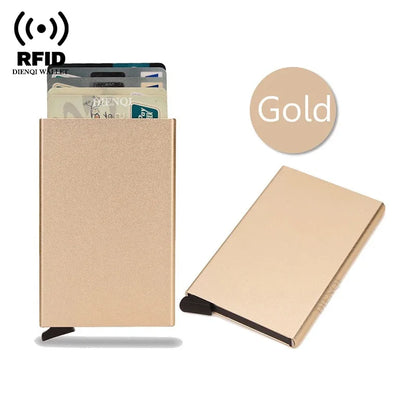 RFID Credit Card Holder Metal Slim Wallet for Men & Women, Pop-Up Minimalist Small Black Purse, Mini Wallet