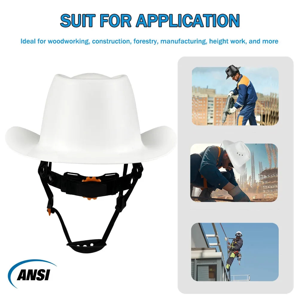 Cowboy Safety Helmet with Sunglasses - Wide-Brim HDPE Hard Hat for Construction Work