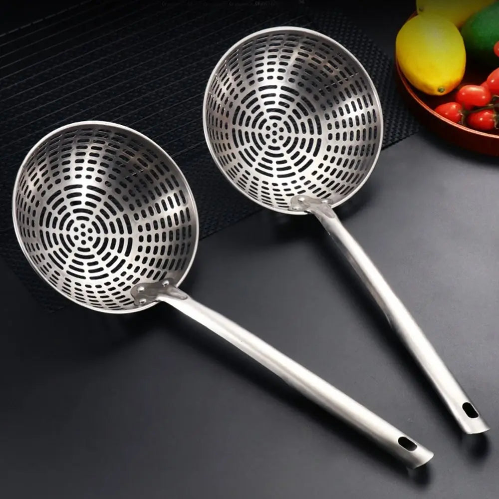 Stainless Steel Colander with Long Handle – Oil Frying Food Net Sieve & Leaky Spoon Kitchen Tool for Cooking