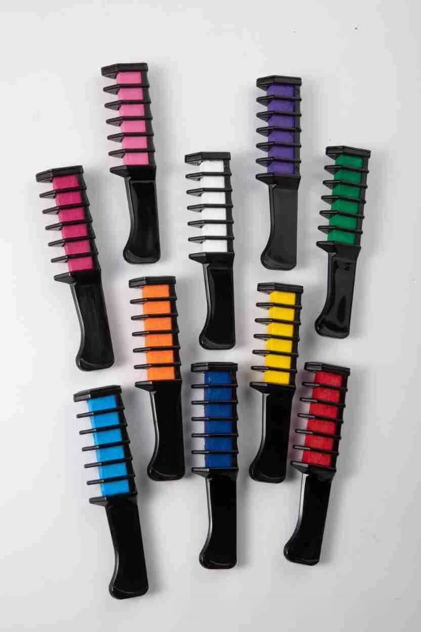 10-Color Hair Dye Comb Set – Multi-Color Disposable Hair Coloring Makeup Toy Kit for Girls