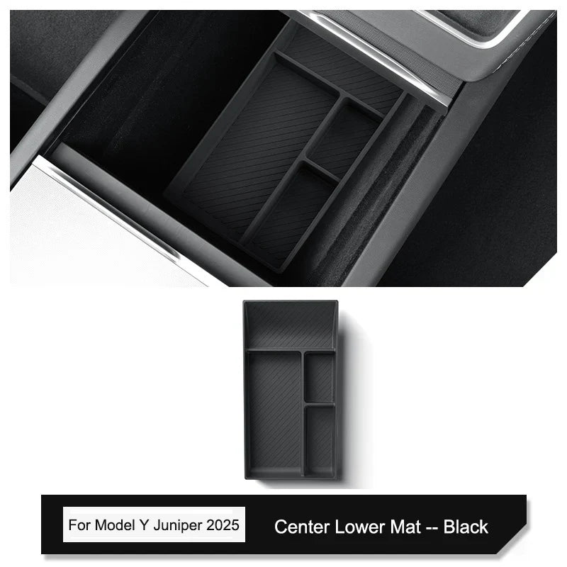 Tesla Model Y Juniper 2025 Center Console Armrest Organizer – Cup Holder & Storage Box Interior Upgrade Kit