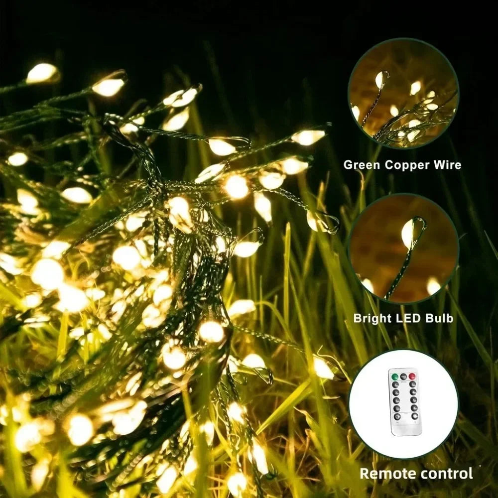 Outdoor Remote Control Copper Wire Lights — Starry Sky & Flower Wreath Decorative String Lights for Christmas & Holidays