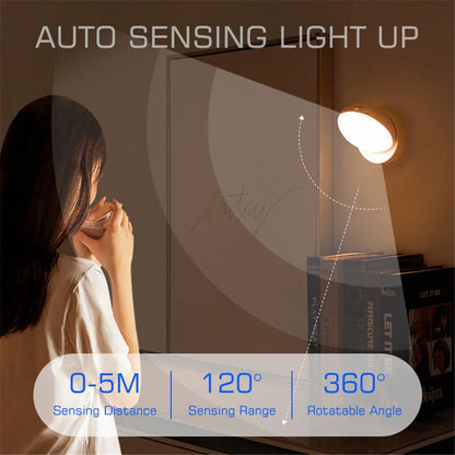 360° Rotated PIR Motion Sensor LED Night Light - Rechargeable Wall Lamps, Wireless Under Cabinet Closet Lamp