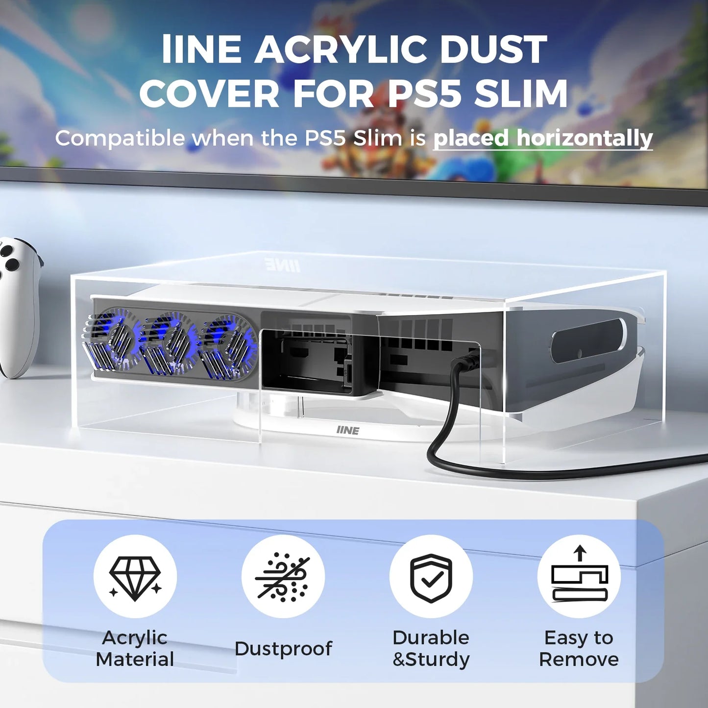 IINE Acrylic Dust Cover for PS5 Slim – Durable PC Dustproof Protective Case Compatible with Disc & Digital Console Models